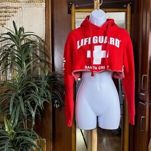 Lifeguard Santa Cruz Cropped Hoodie Red Graphic Logo Small Y2K Beach California